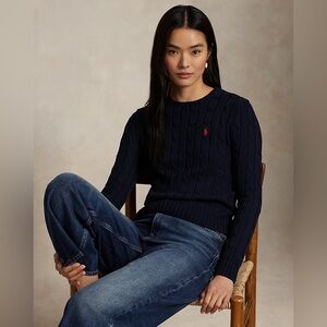 Polo Ralph Lauren Cable-Knit Cotton Crewneck Sweater in Navy